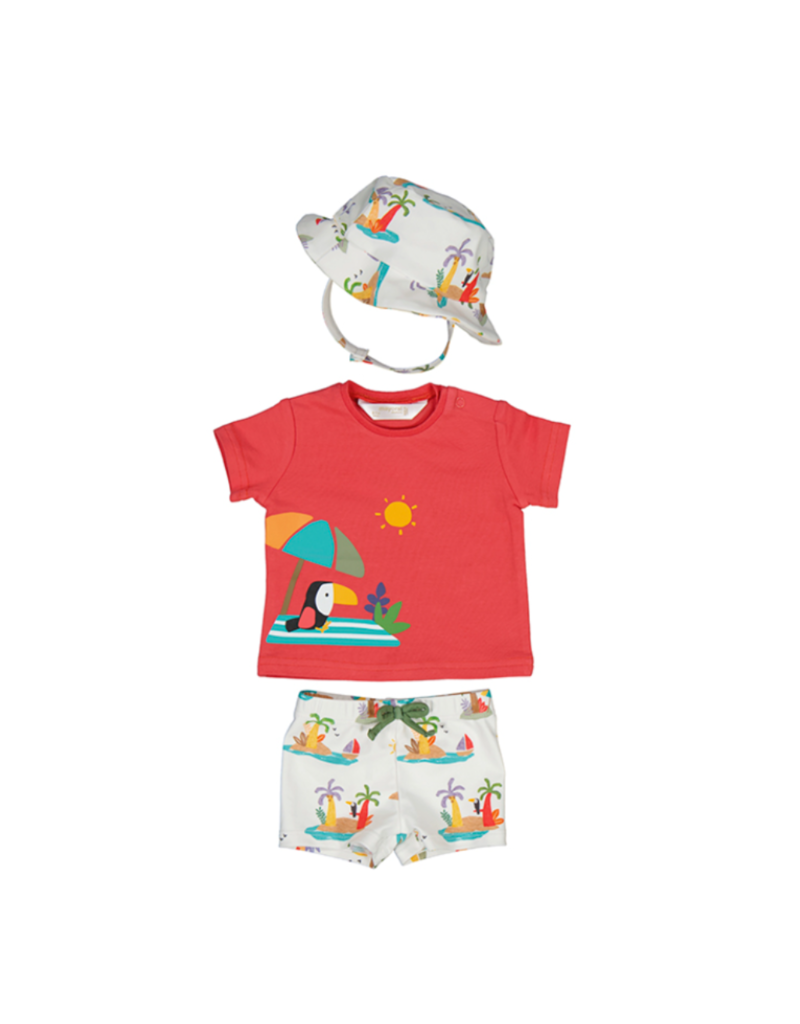 Grapefruit Toucan Swimsuit Set with Hat