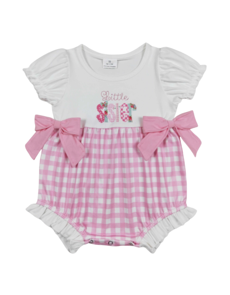 Yawoo Garments Little Sister Floral Pink Plaid Romper