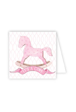 RosanneBeck It's a Girl Pink Rocking Horse Card