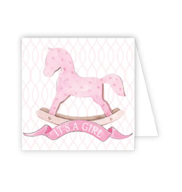 RosanneBeck It's a Girl Pink Rocking Horse Card