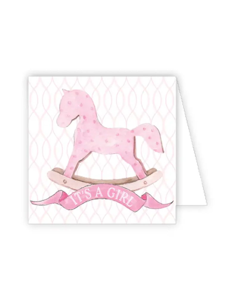 RosanneBeck It's a Girl Pink Rocking Horse Card