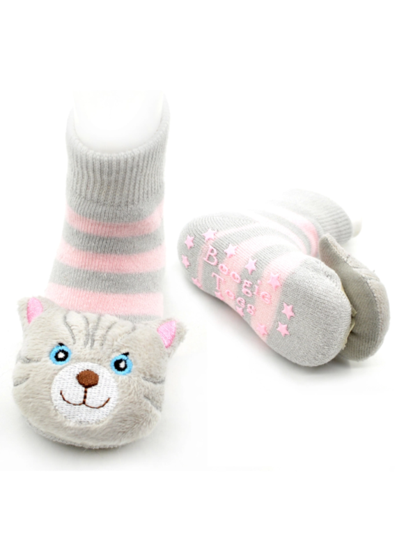 Liventi Gray  Cat Rattle Socks 0-12m