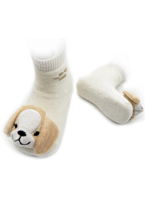 Beige Puppy Rattle Socks 0-12m