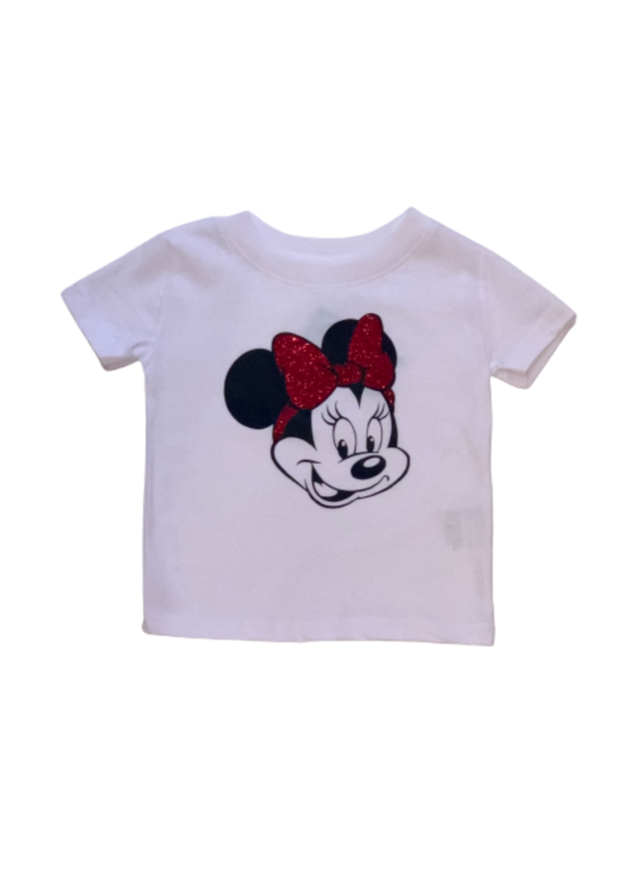 Tracy's Treasures Minnie with Red Glitter Bow Short Sleeve Shirt