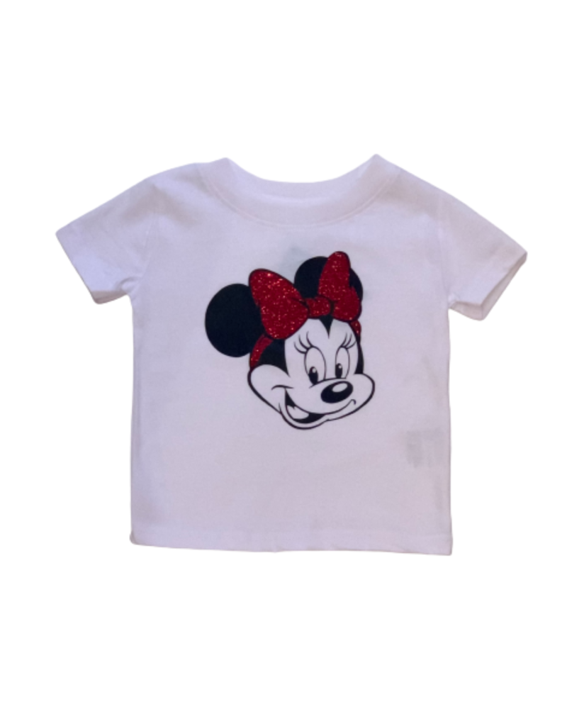 Tracy's Treasures Minnie with Red Glitter Bow Short Sleeve Shirt