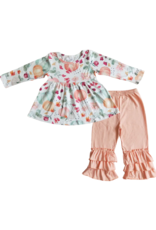 Aier Orange Pumpkin Tunic Ruffle Pants Set