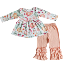 Aier Orange Pumpkin Tunic Ruffle Pants Set