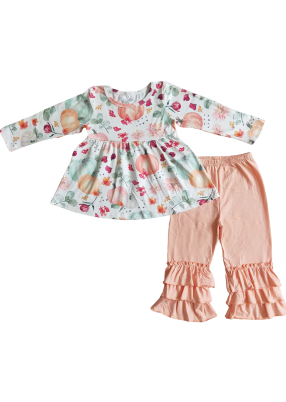 Aier Orange Pumpkin Tunic Ruffle Pants Set