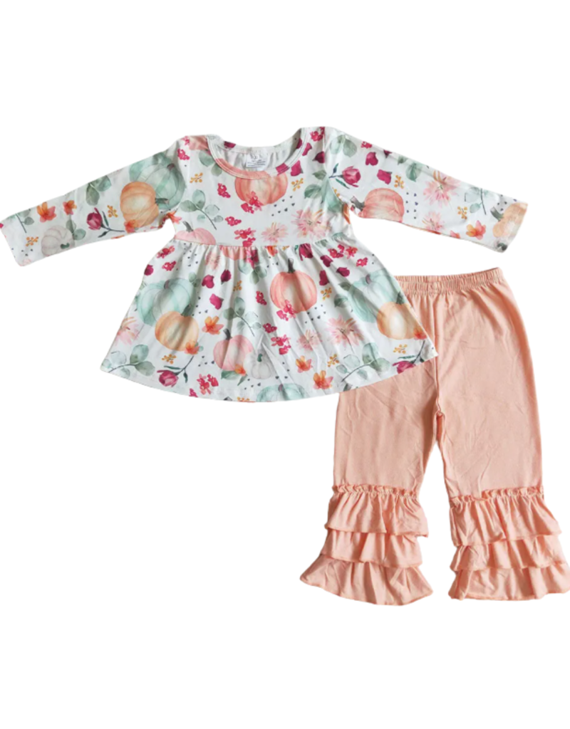 Aier Orange Pumpkin Tunic Ruffle Pants Set