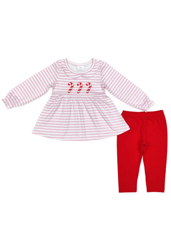 Pink Candy Cane 2 Piece Legging Set