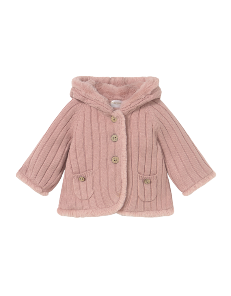 Peach Pompon Knit Cardigan