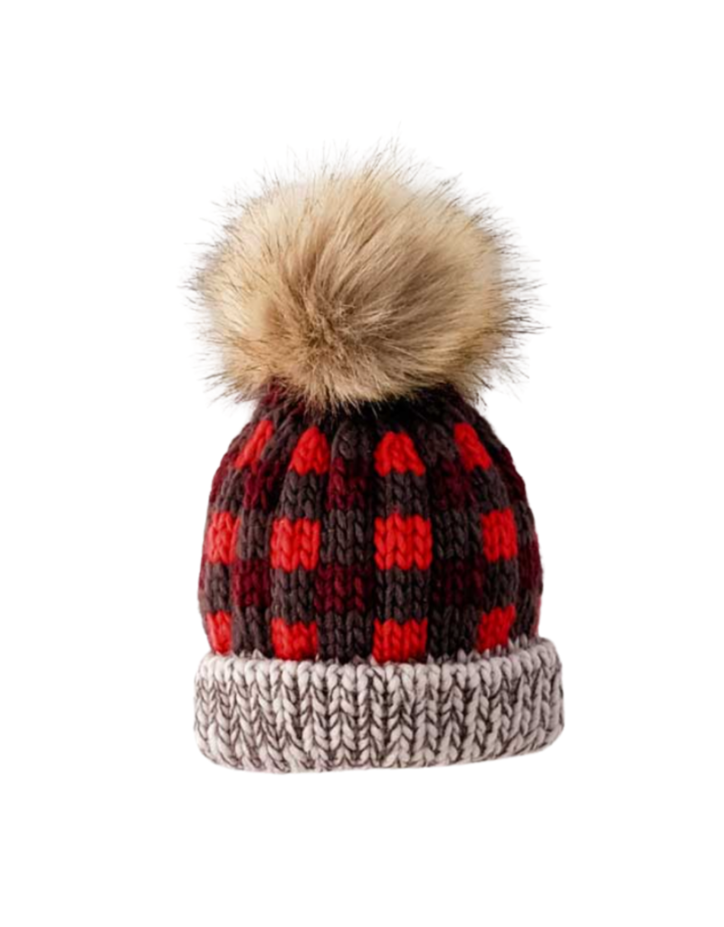 Red Buffalo Check Pom Pom Beanie Hat