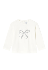 Cream Bow Basic Long Sleeve