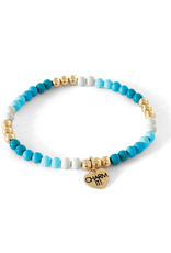 CHARM IT! Gold Aqua Stretch Bead Bracelet