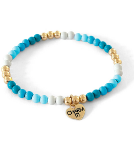 CHARM IT! Gold Aqua Stretch Bead Bracelet