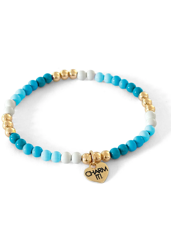 CHARM IT! Gold Aqua Stretch Bead Bracelet