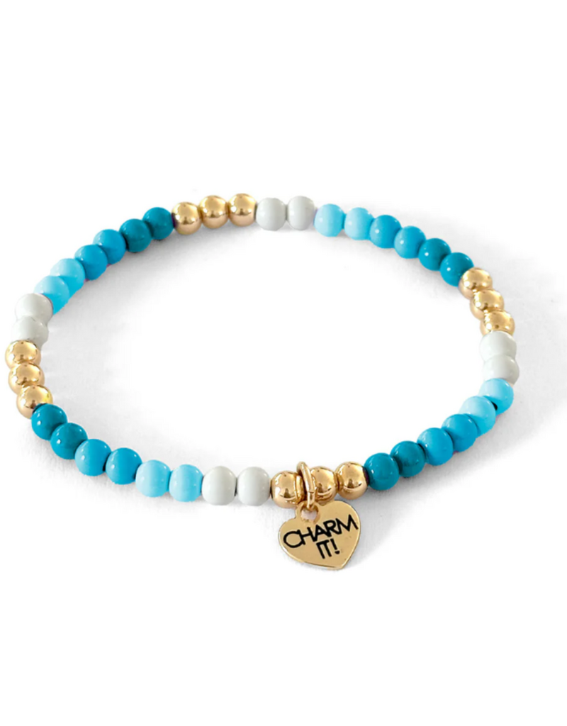 CHARM IT! Gold Aqua Stretch Bead Bracelet