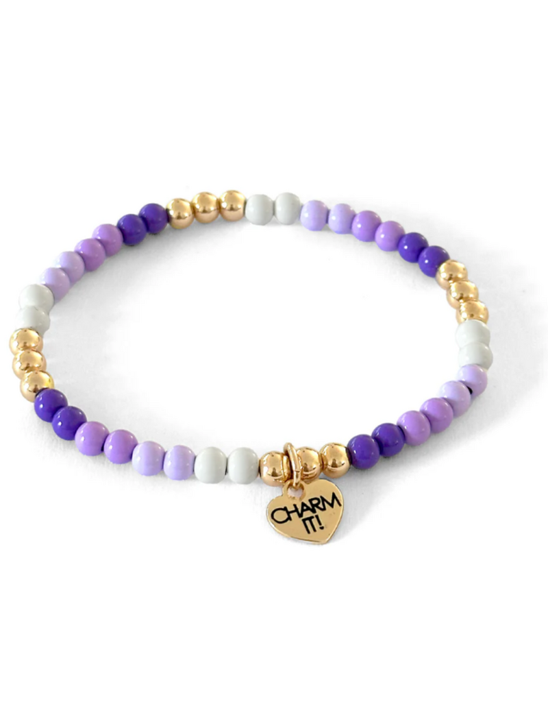 CHARM IT! Gold Purple Stretch Bead Bracelet
