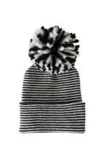 Spearment Love Baby's First Hat, Black/White Stripe Pom NB