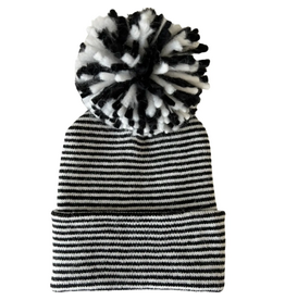 Spearment Love Baby's First Hat, Black/White Stripe Pom NB
