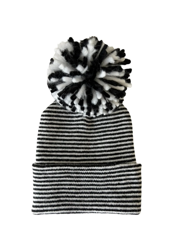 Spearment Love Baby's First Hat, Black/White Stripe Pom NB