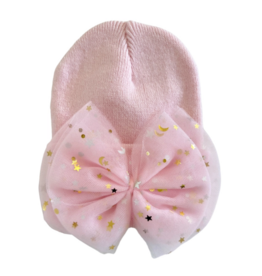 Spearment Love Baby's First Hat, Petal Pink Star Tulle Bow NB