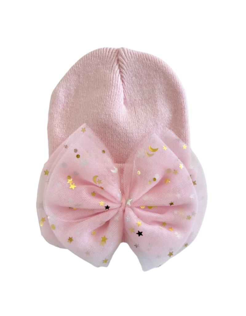 Spearment Love Baby's First Hat, Petal Pink Star Tulle Bow NB