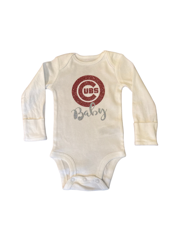 Bows & Babes Cubs Baby Long Sleeve Pink Onesie