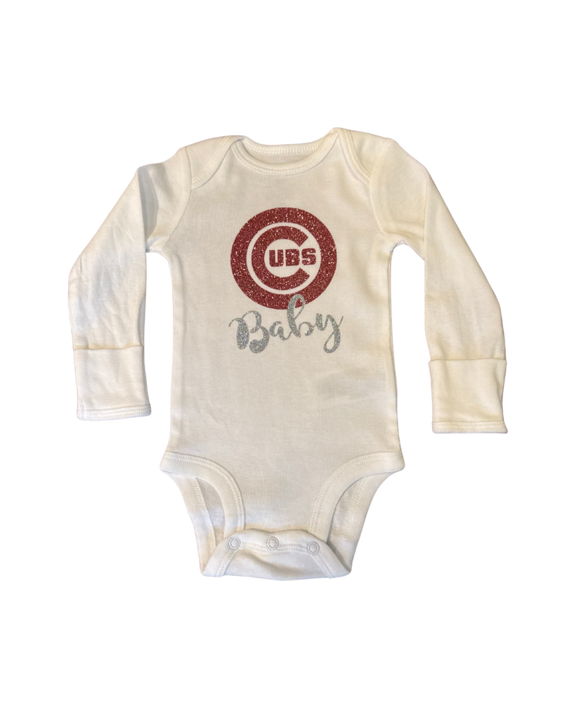 Bows & Babes Cubs Baby Long Sleeve Pink Onesie