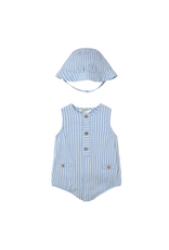 Sky Short Striped Romper with Hat