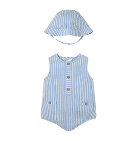 Sky Short Striped Romper with Hat