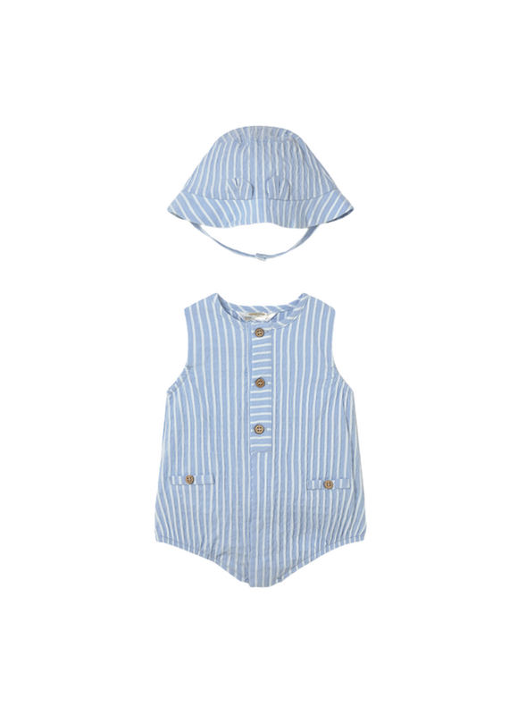 Sky Short Striped Romper with Hat