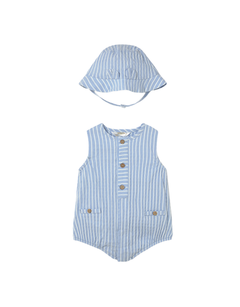 Sky Short Striped Romper with Hat