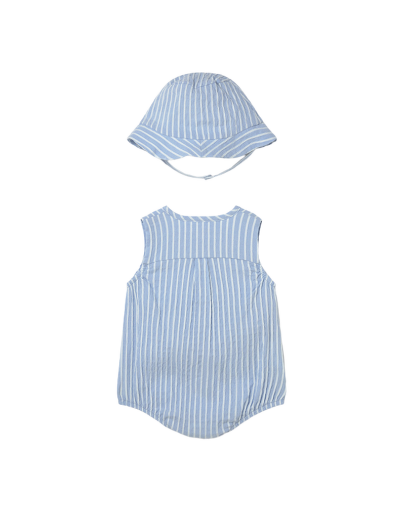 Sky Short Striped Romper with Hat