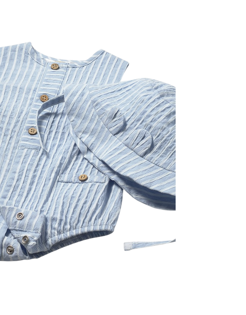 Sky Short Striped Romper with Hat