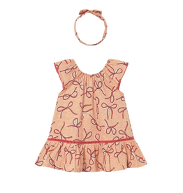 Tangerine Bow Dress  with Headband
