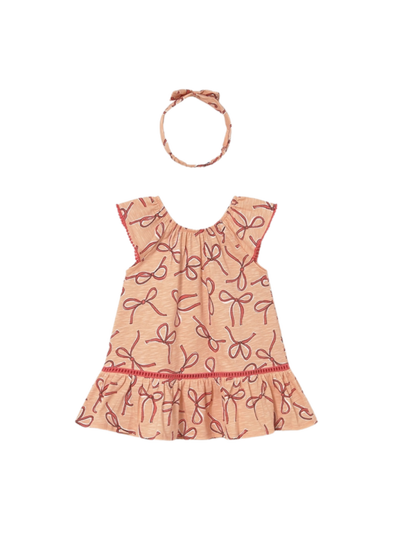 Tangerine Bow Dress  with Headband