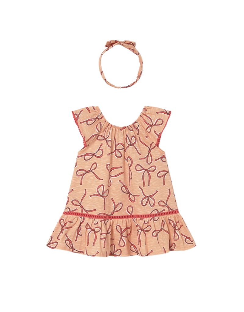 Tangerine Bow Dress  with Headband