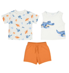 Orange Knit Tank Shirt Set