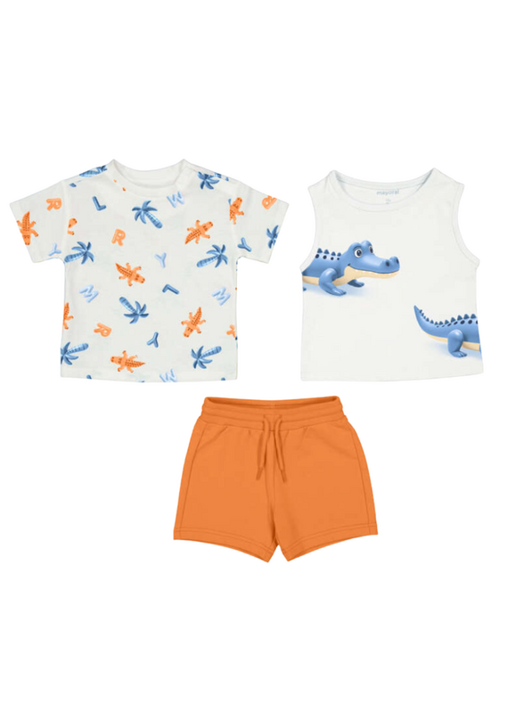 Orange Knit Tank Shirt Set