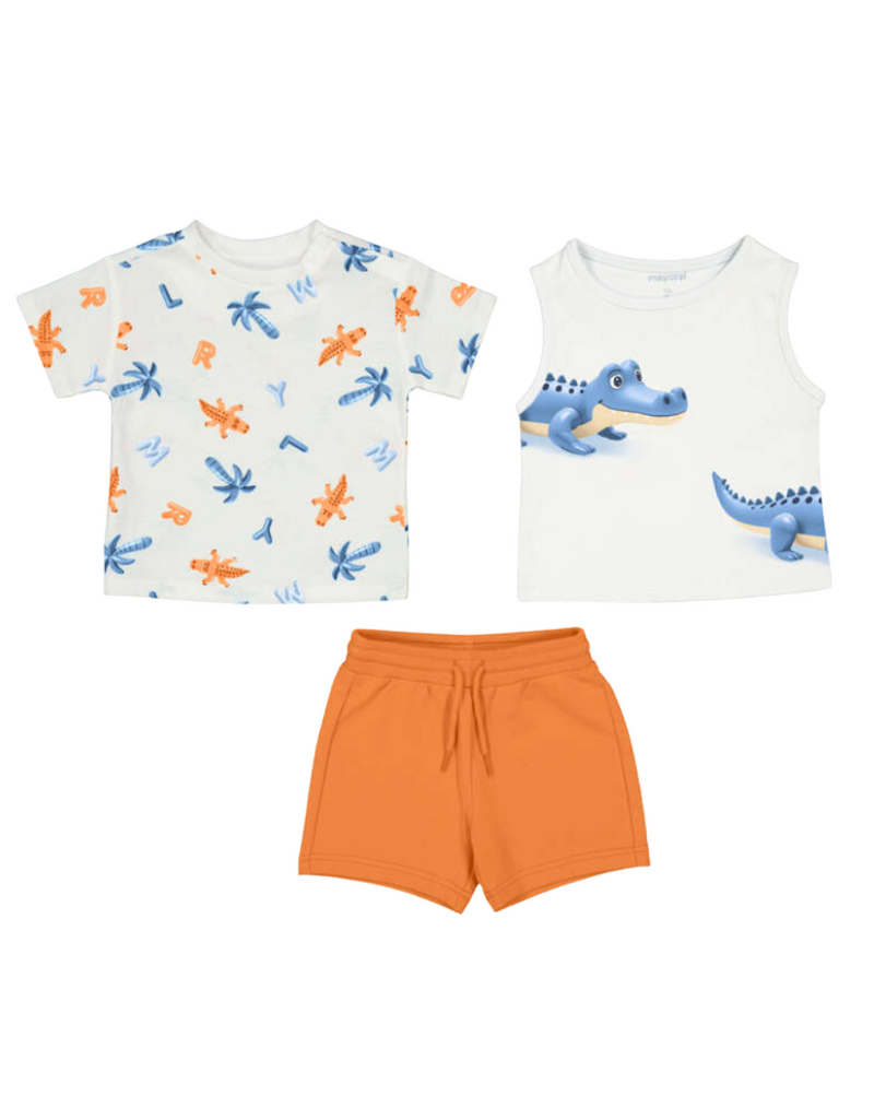 Orange Knit Tank Shirt Set