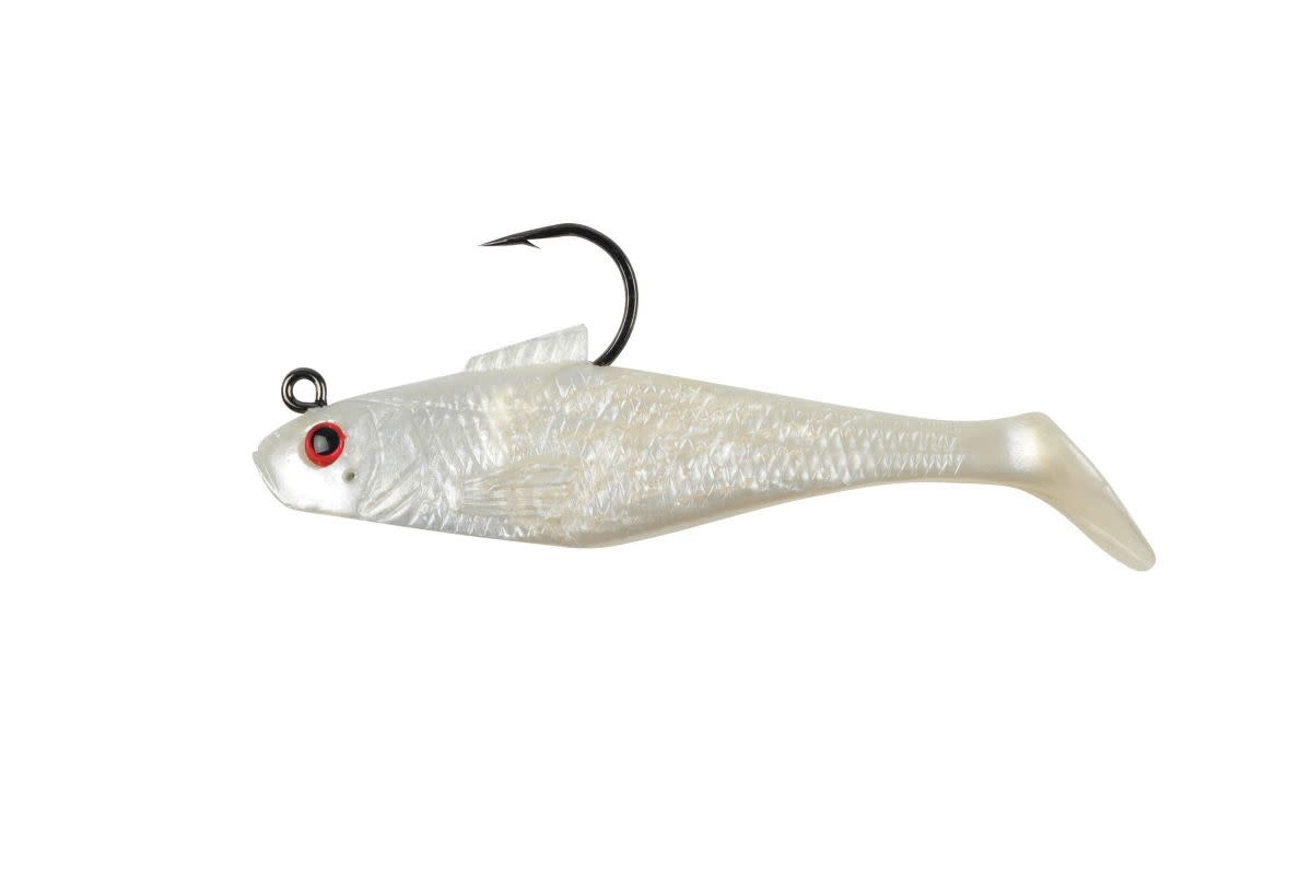 BERKLEY POWERBAIT Hollow Belly Swimbait Kit Rig Paddle Tail 5 3ct - PEARL  WHITE 