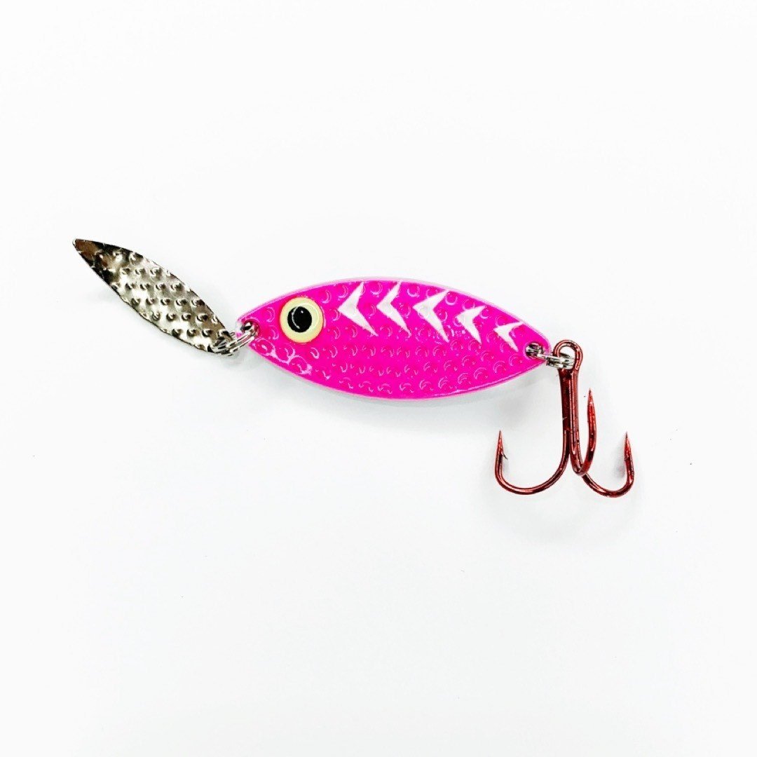 Lot of 2- Nemire Lures Red Ripper Spoon Skirted Rattle 1/4oz Pink Spoon