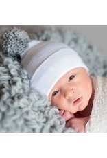 ILYBEAN Ilybean- White Hat with Gray Pom Nursery Beanie