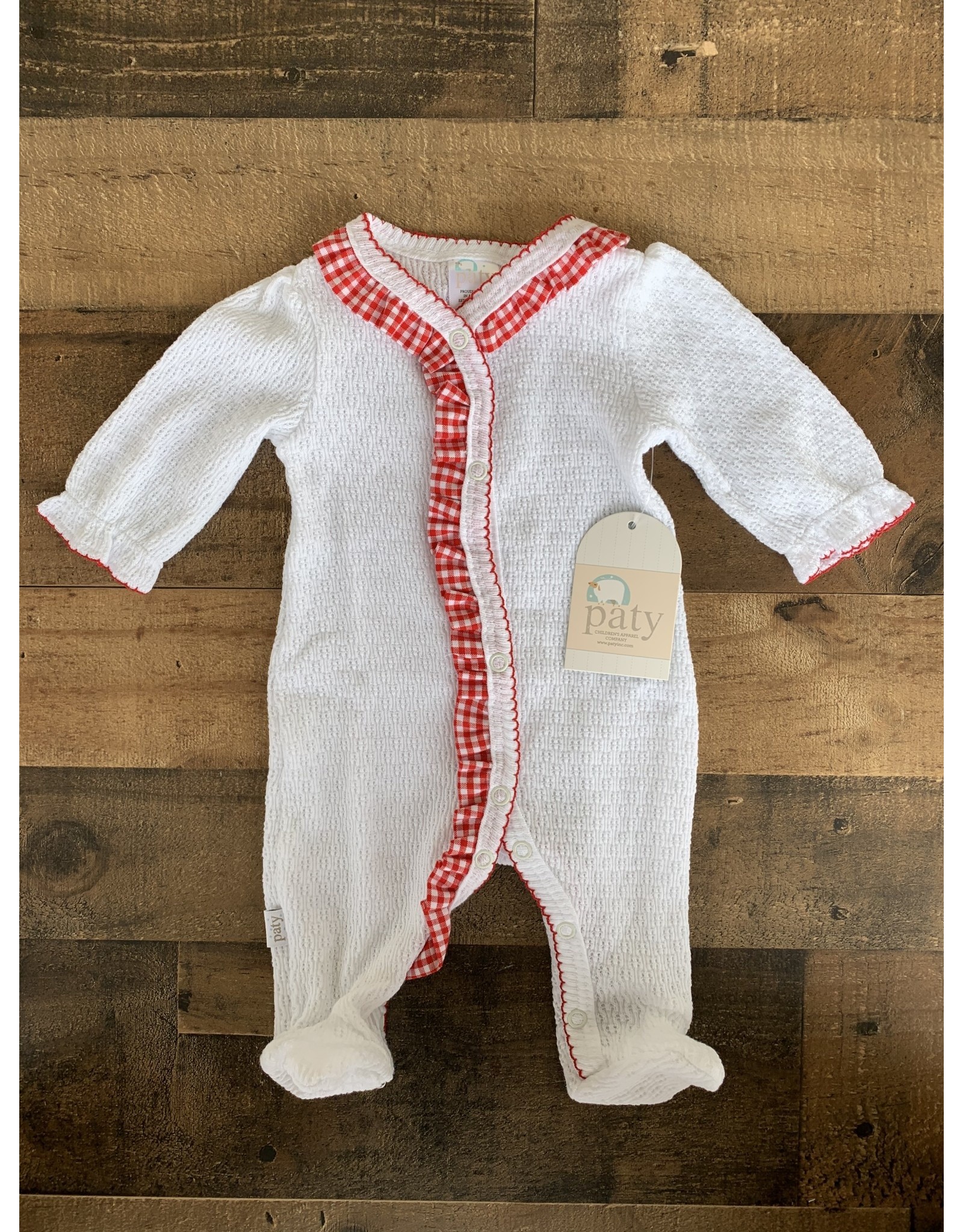 Paty Inc. Paty Inc.-  Red Gingham Ruffle & Puff Sleeve Newborn Footie