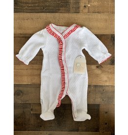 Paty Inc. Paty Inc.-  Red Gingham Ruffle & Puff Sleeve Newborn Footie