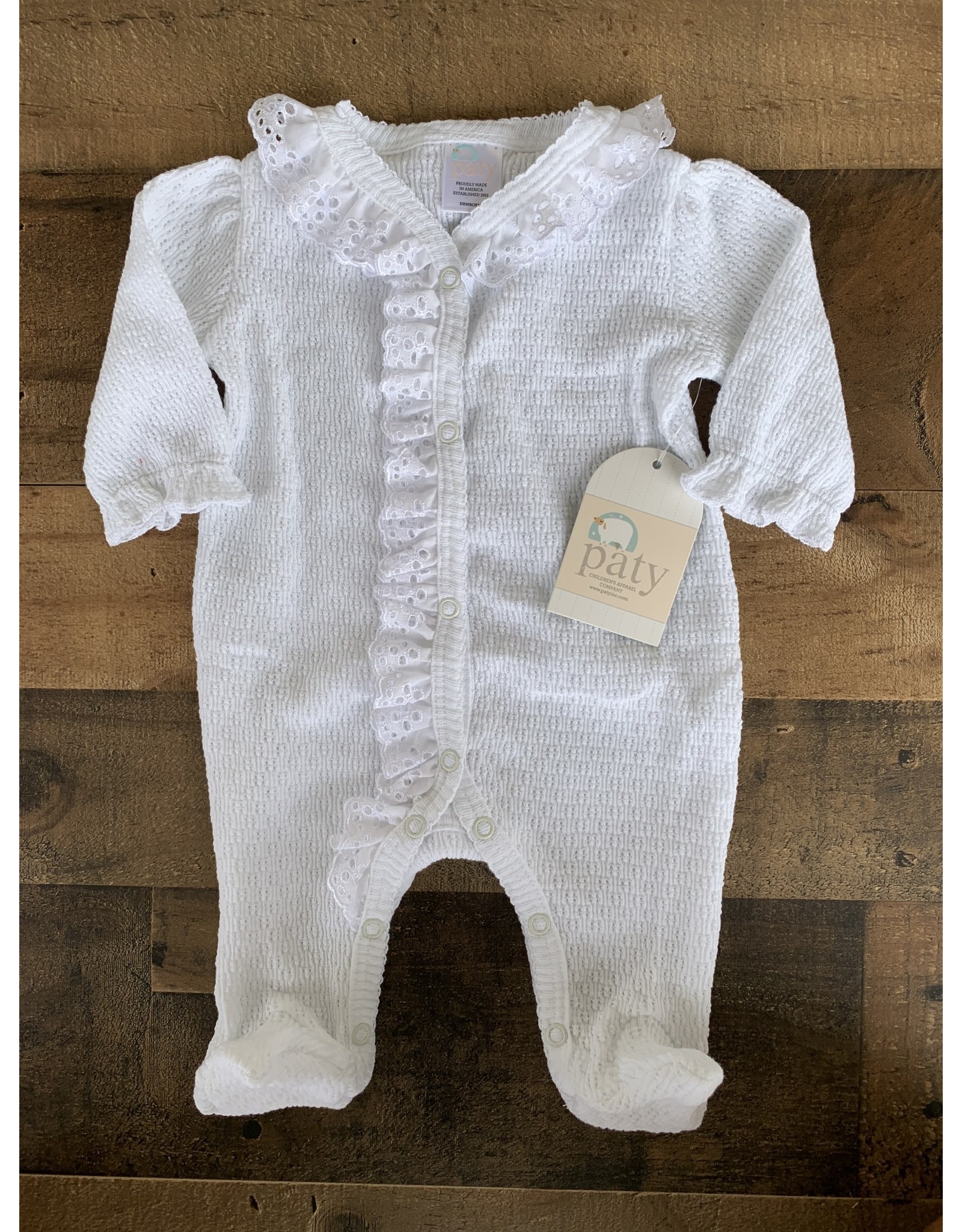 Paty Inc. Paty Inc.- Eyelet & Puff Sleeve Newborn Footie w/White Trim