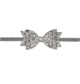 Sweet Wink- Silver Glitter Bow Soft Headband