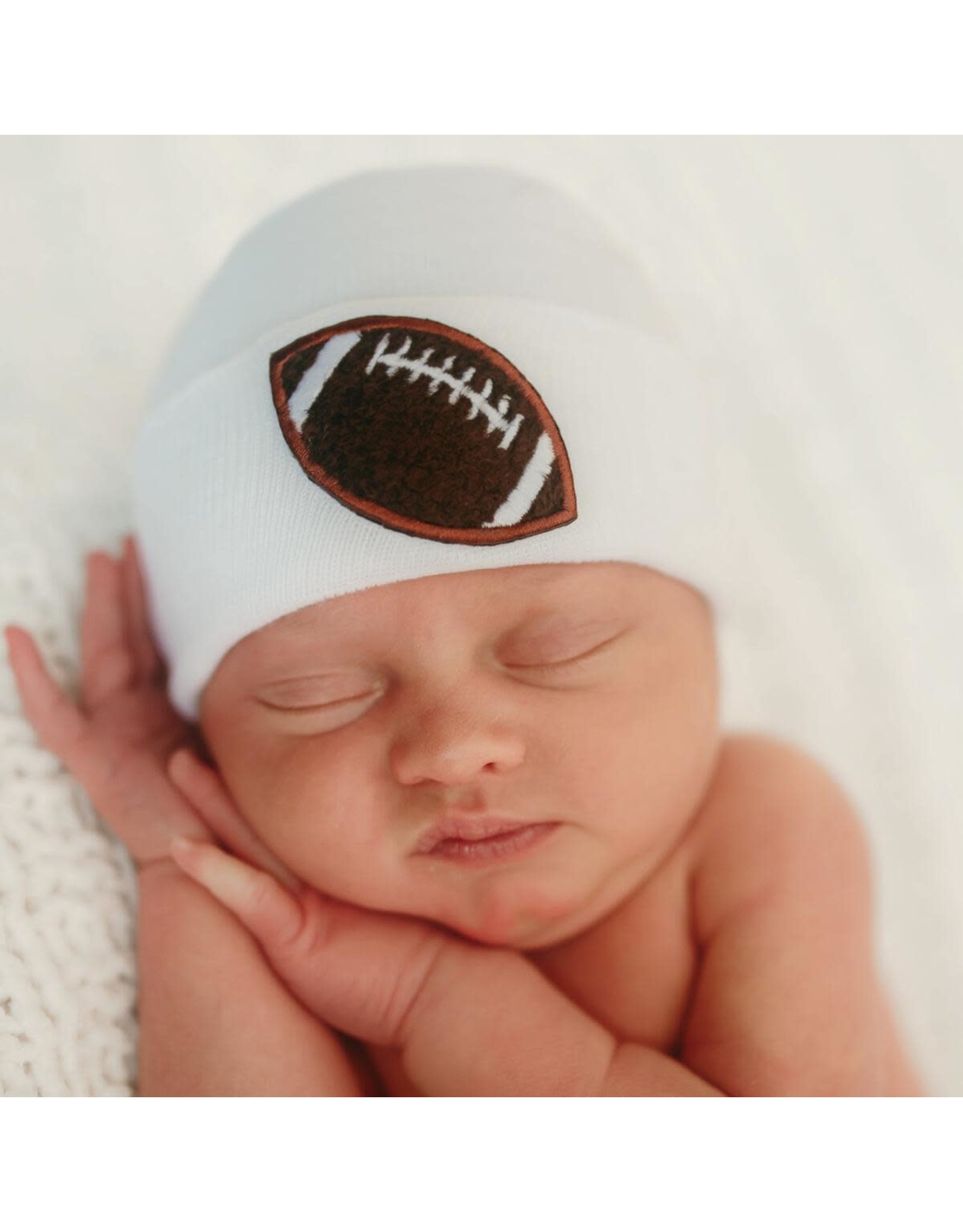 ILYBEAN Ilybean- White Chenille Football Nursery Beanie