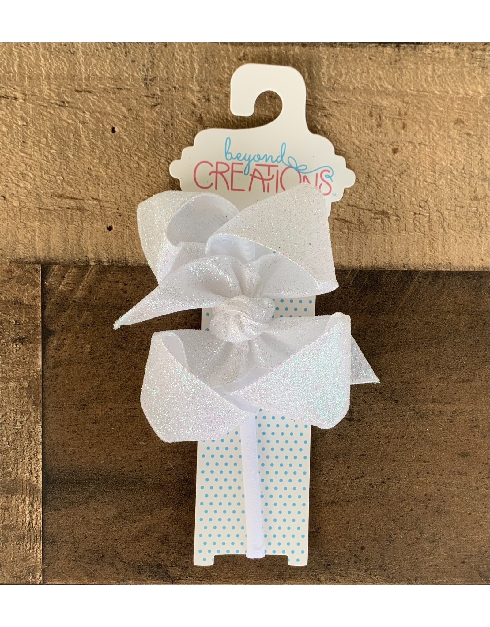 Beyond Creations Beyond Creations - White Glitter Metallic Bow on 1/4 HB